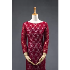 China High Quality long Sleeve Soft Lace red Evening Dinner Dress manufacturer