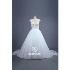 China High-end cap mouw gerolde kant -tot prinses trouwjurk gemaakt in China fabrikant