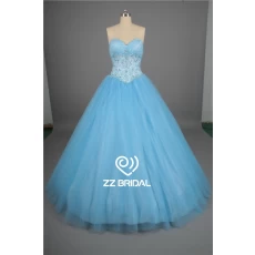 China High end girls party dress ruffled beaded lace-up blue quinceanera dress manufacturer