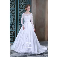 China High end long sleeve appliqued lace bodice a-line wedding gown from China manufacturer