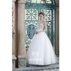 China High quality long tulle sleeve scoop neckline beaded diamonds bridal dress supplier manufacturer