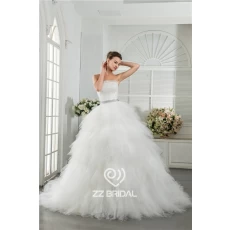 China High quality tulle layered strapless belt appliqued beaded ball gown wedding dress made in China manufacturer