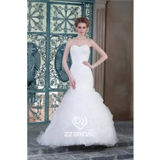 China Heißer Verkauf Rüschenschatzausschnitt Organza Hochzeitskleid in China hergestellt Hersteller