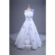 China Laatste gerolde sjaal met paarse handgemaakte bloemen bruids jurk met leverancier fabrikant