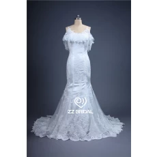 China Latest design China spaghetti strap v-back lace appliqued mermaid style wedding gown manufacturer