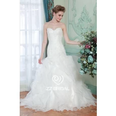 China Layered organza sweetheart lace appliqued beaded lace-up mermaid bridal dress China manufacturer