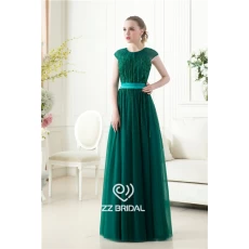 China Luxurious short sleeve o-neck sequined beaded dark green long evening gown China manufacturer