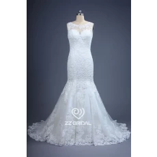 China Neue Ankunft Illusion volle Mieder appliqued Nixe-Spitze-Hochzeitskleid in China hergestellt Hersteller