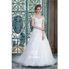 China New arrival off shoulder sweetheart neckline lace appliqued ruffled wedding dress manufacturer manufacturer
