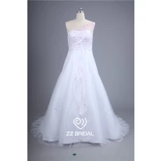China Nieuwe aankomst roze lovertjes kant-up A-lijn bruids jurk gemaakt in China fabrikant