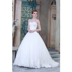 China Neue Ankunft reinen weißen Spitze appliqued Schatz-Ausschnitt-Hochzeitskleid in China hergestellt Hersteller