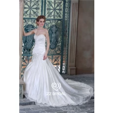 China New Perlen herzförmiger Ausschnitt gekräuselten Spitzen-up-Hochzeitskleid Hersteller Hersteller