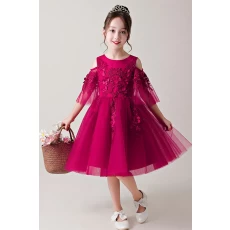 China Nieuw design kinderen jurken prinses kralen geborduurde puffy mouw baby meisjes jurk voor 2-12 jaar oud fabrikant