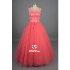 China New style cap sleeve beaded scoop neckline ball gown prom dress manufacturer manufacturer
