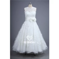 China New style illusion back out a-line lace wedding gown with bowknot supplier manufacturer