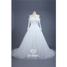 porcelana Nuevo estilo largo de encaje con cuentas hombro manga fuera appliqued una línea de vestido de novia fabricante