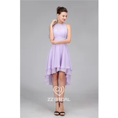 China New style sleeveless beaded purple chiffon knee length evening dress for party manufacturer