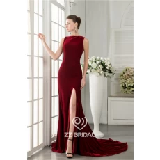China New style velvet sleeveless back bowknot side split mermaid long evening dress manufacturer