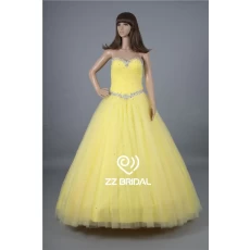 China Party dress made in China sweetheart neckline beaded lace-up yellow prom dress manufacturer