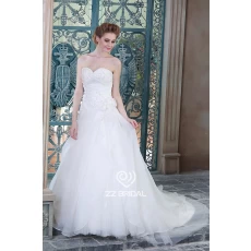 China Private custom made beaded ruffled organza wedding dress with handmade flower manufacturer