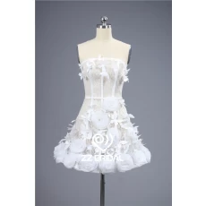 China Pure white strapless handmade flowers and butterflies short evening dress made in China manufacturer