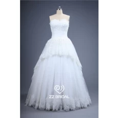 China Real pictures beaded lace appliqued sweetheart neckline lace bottom A-line wedding gown manufacturer