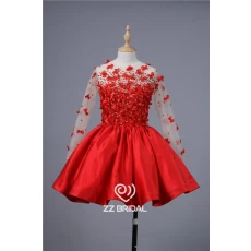 Chine Images réelles manches longues fleurs à la main de perles voient à travers dos rouge courte robe de soirée fabricant