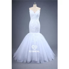 Chine Images réelles décolleté chérie dentelle appliqued sirène usine de robe de mariée en dentelle-up fabricant