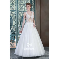 China Real pictures v-neck sexy see through corset handmade flowers bridal dress with good quality manufacturer