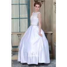 China Schep hals mouwloze guipurekant V-hals witte trouwjurk met petticoat fabrikant