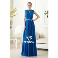 China Sexy halter beaded royal blue cap sleeve chiffon long evening gown supplier manufacturer