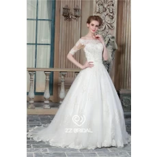 China Sexy see through back off shoulder half-sleeve lace wedding gown supplier manufacturer