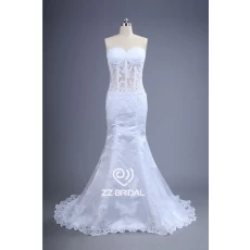 China Sexy ver através espartilho e decote querida frisado sereia fabricante vestido de noiva de volta fabricante