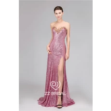 China Sexy style sweetheart neckline sequined beaded side split sheath long evening dress supplier manufacturer