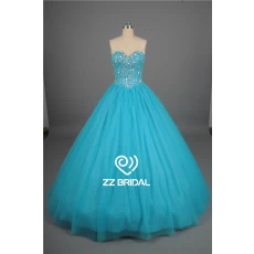 China Sweetheart neckline full bodice beaded lace-up light blue quinceanera dress manufacturer