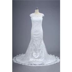 China Top quality cap sleeve illusion lace appliqued mermaid wedding dress with train made in China manufacturer