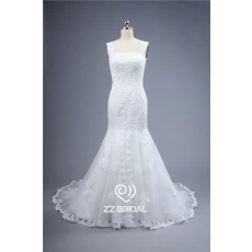 China Top quality lace appliqued spaghetti strap lace-up mermaid wedding gown manufacturer manufacturer