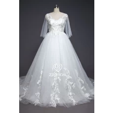 China Z bridal 3/4 sleeve lace appliqued beaded A-line wedding dress manufacturer