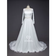 porcelana ZZ nupcial 2017 manga larga sin tirantes de cinturón de cuentas una línea de vestido de novia fabricante