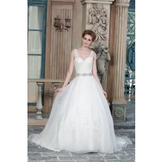 China ZZ Bridal 2017 V-Back Belt Beaded Lace Applikationen A-Line Wedding Dress Hersteller