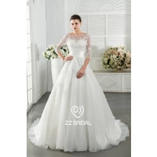 porcelana ZZ bridal 2017 V-back lace appliqued beaded A-line wedding dress fabricante