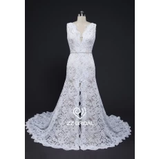 China ZZ bridal 2017 V-neck backless lace appliqued mermaid wedding dress manufacturer