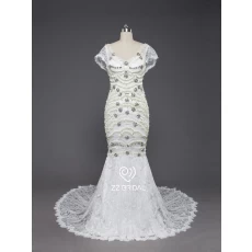 China ZZ bridal 2017 V-neck cap sleeve beaded mermaid wedding dress manufacturer