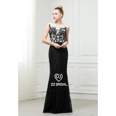 中国 ZZ 新娘2017船颈部和 V 背花边 appliqued 黑色晚礼服 制造商
