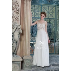 China ZZ bridal 2017 boat neck lace appliqued chiffon A-line wedding dress manufacturer