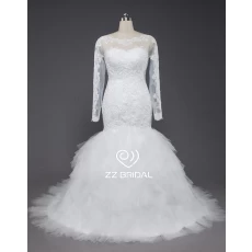 China ZZ bridal 2017 boat neck long sleeve lace mermaid wedding dress manufacturer