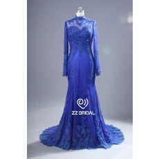 China ZZ bridal 2017 high neck lace appliqued blue long evening dress manufacturer