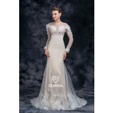 Chiny Appliqued ZZ koronki dla nowożeńców 2017 długi rękaw suknia ślubna syrena zroszony producent