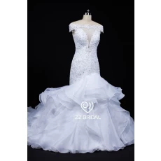 China ZZ bridal 2017 off shoulder beaded and ruffled mermaid wedding dress manufacturer