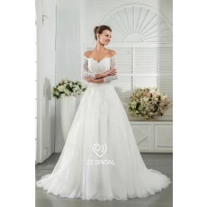 China ZZ bridal 2017 off shoulder lace appliqued A-line wedding dress manufacturer